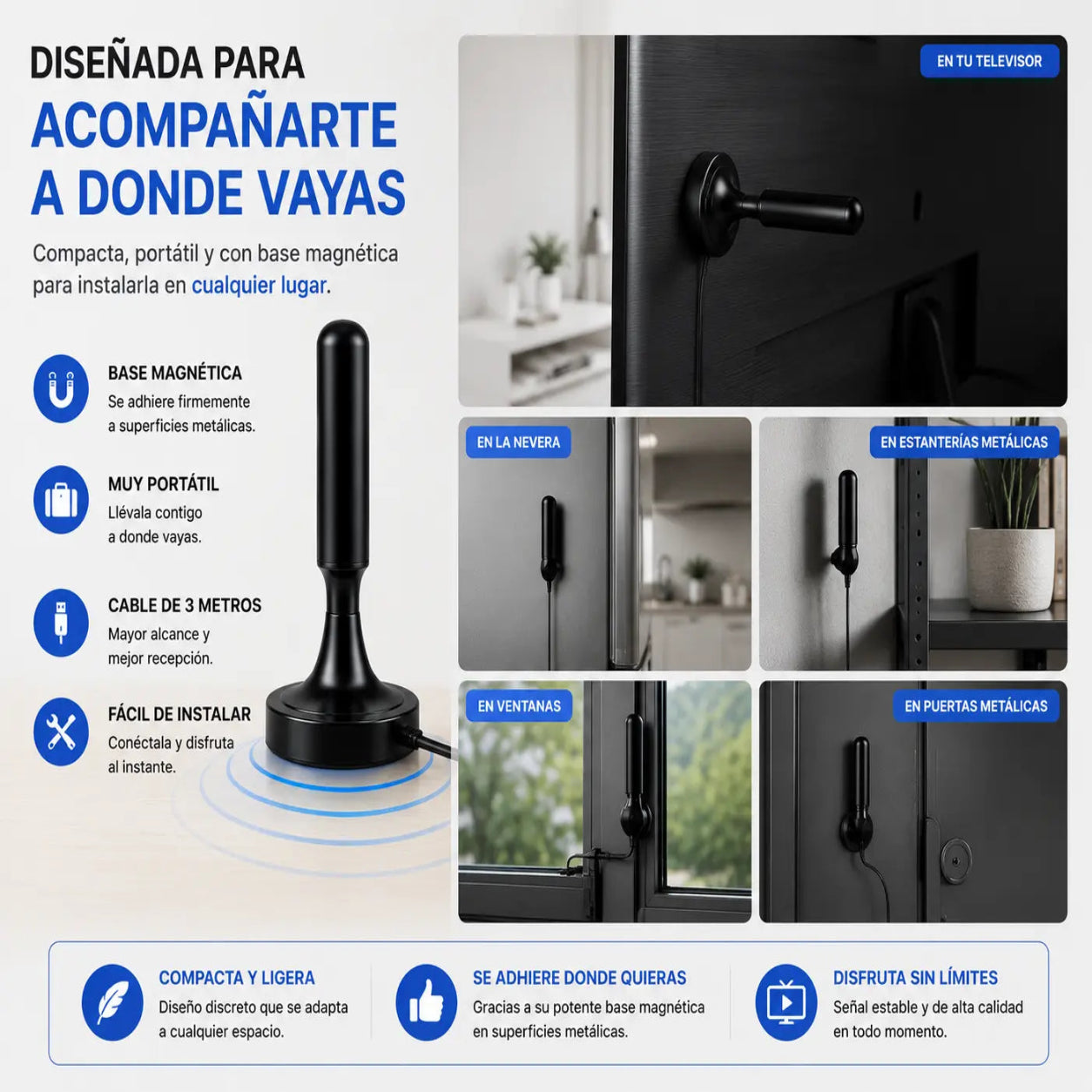 Antena De TV Magnética Portátil TvMax™ [TRANSMITE TODOS LOS CANALES EN FULL HD 4K]