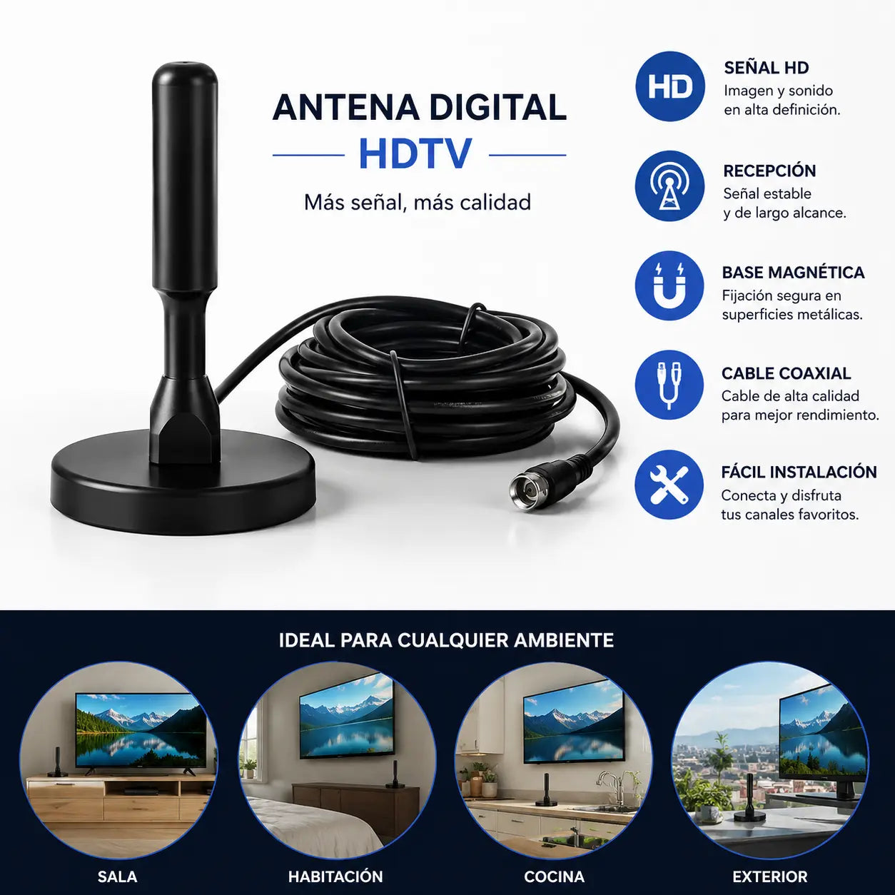 Antena De TV Magnética Portátil TvMax™ [TRANSMITE TODOS LOS CANALES EN FULL HD 4K]