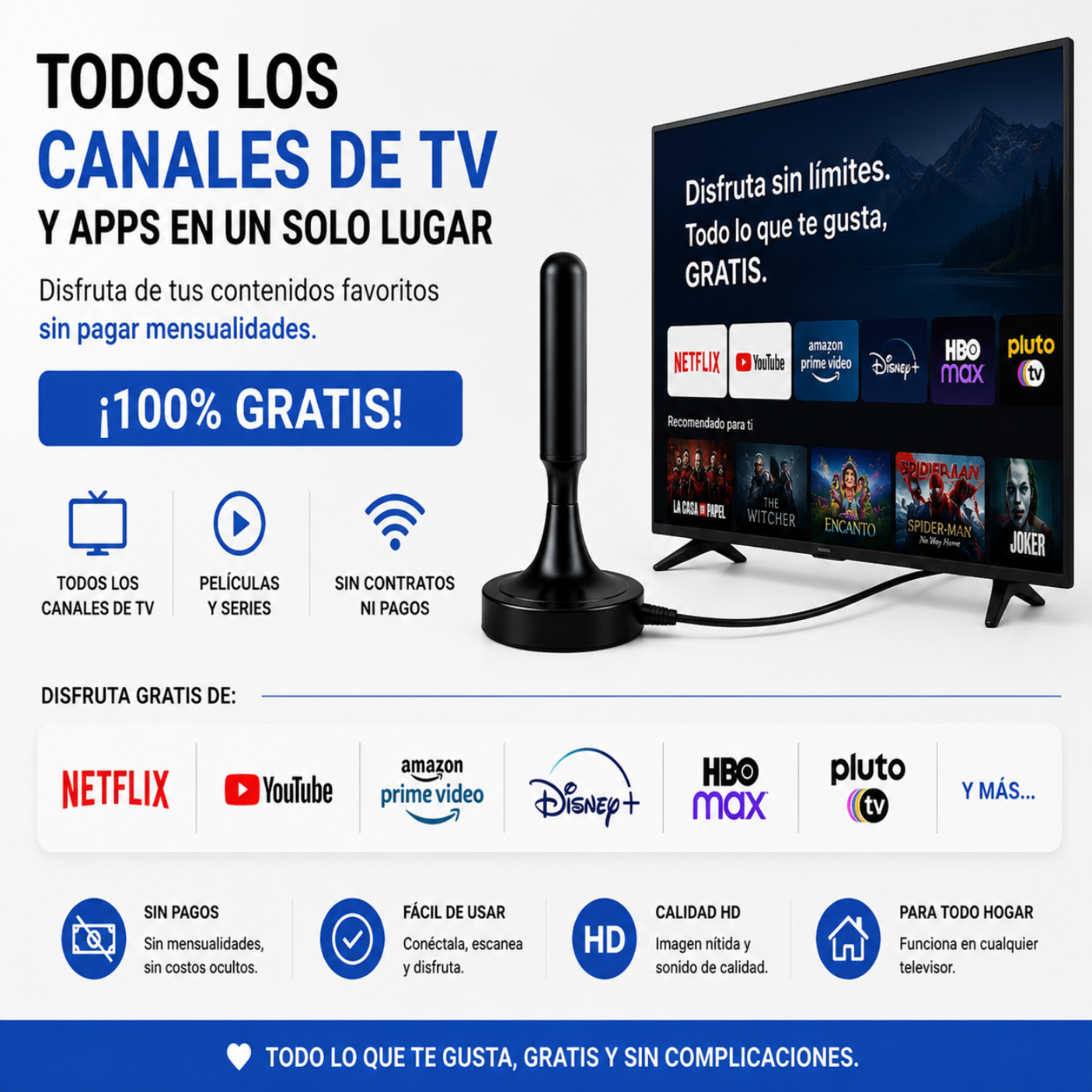 Antena De TV Magnética Portátil TvMax™ [TRANSMITE TODOS LOS CANALES EN FULL HD 4K]